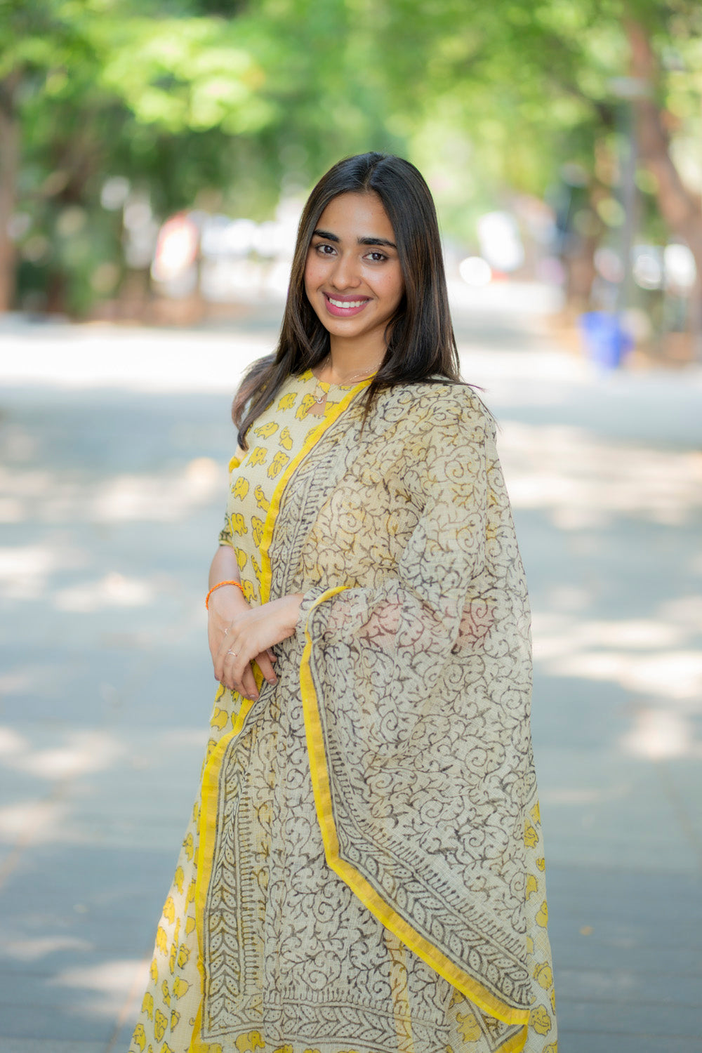 AA226 Kota Yellow Elephant Print Salwar Set