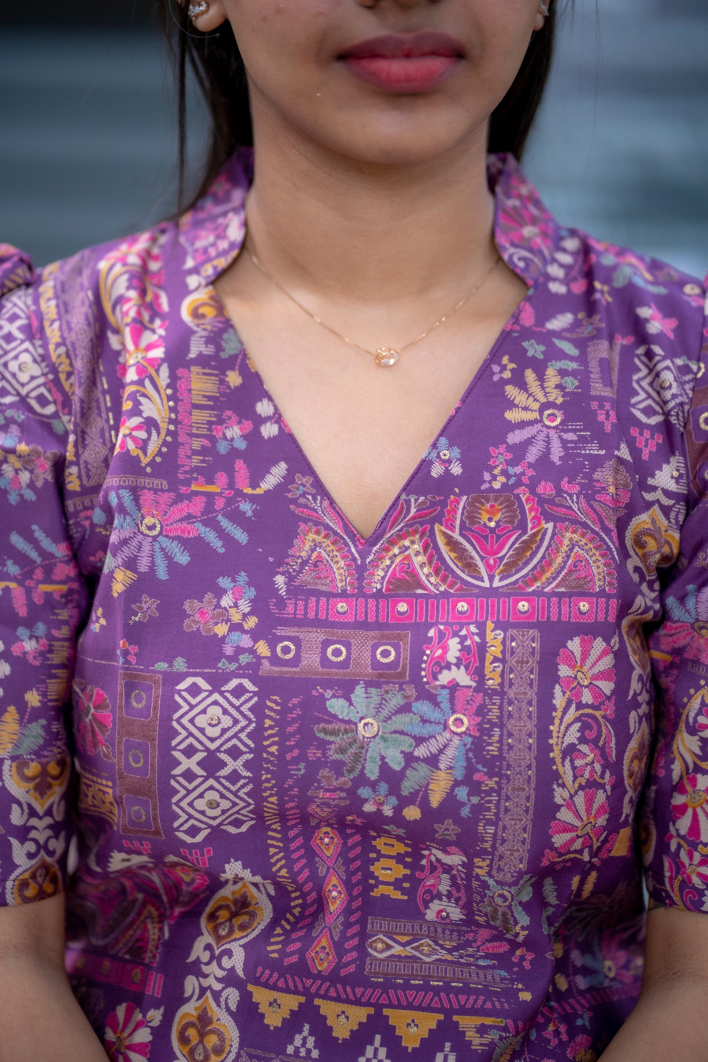 AA078 Violet Floral Printed Silk Co-Ord Set
