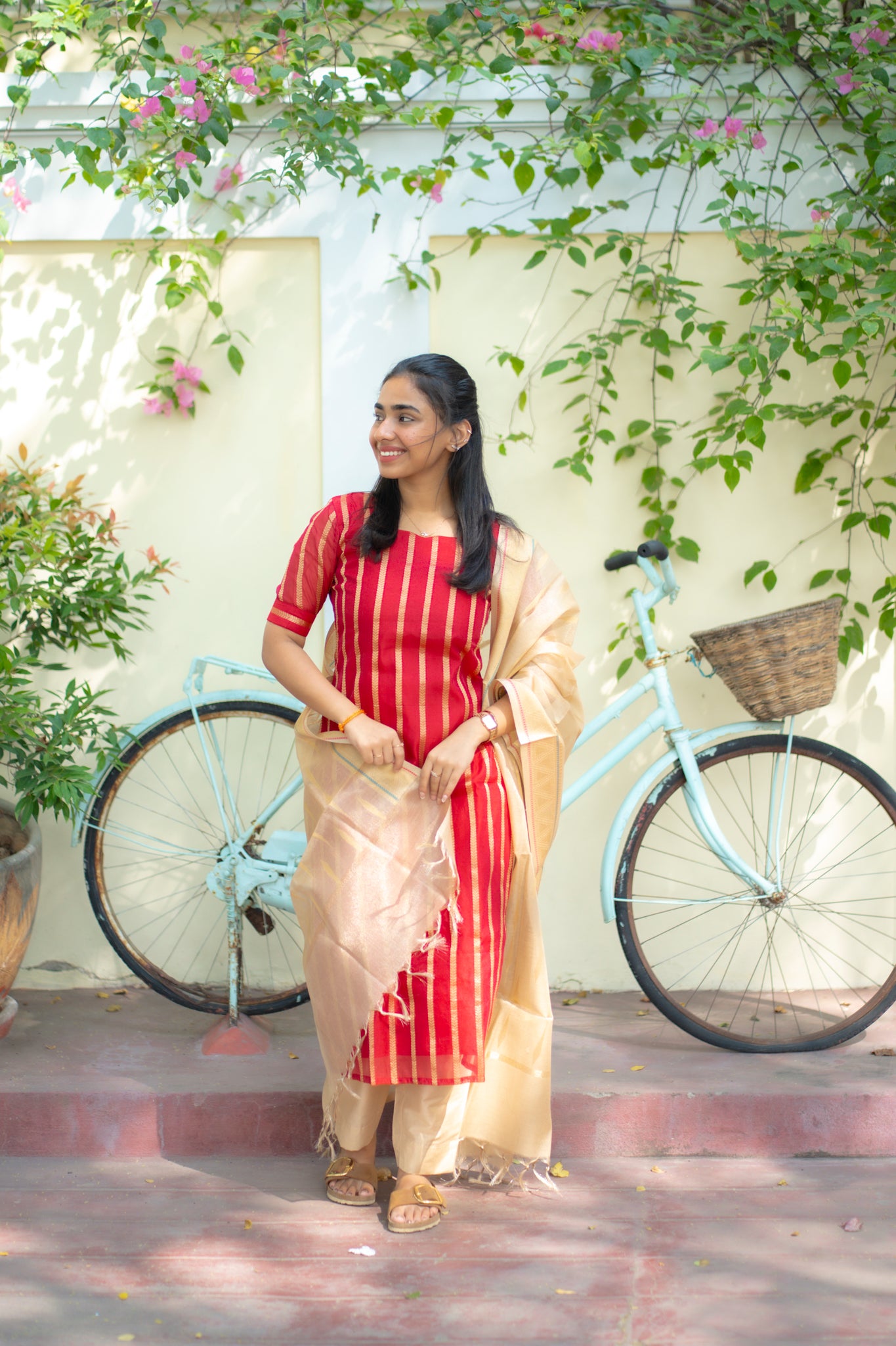 AA145 Red with Golden Banaras 3 PC Set