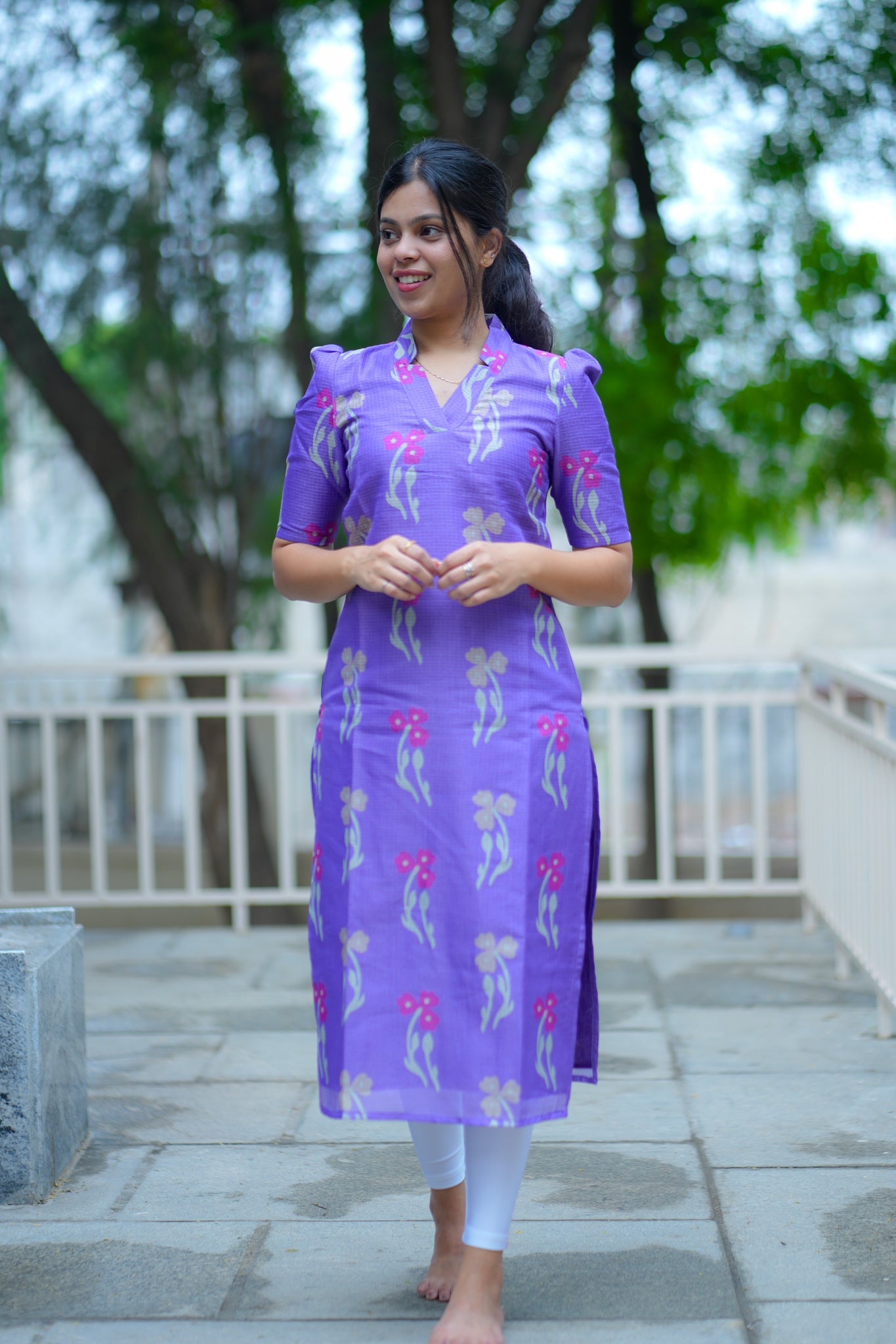 AA123 Lavender Kota Kurti with Lilac & Pink Jacquard Silk Dupatta