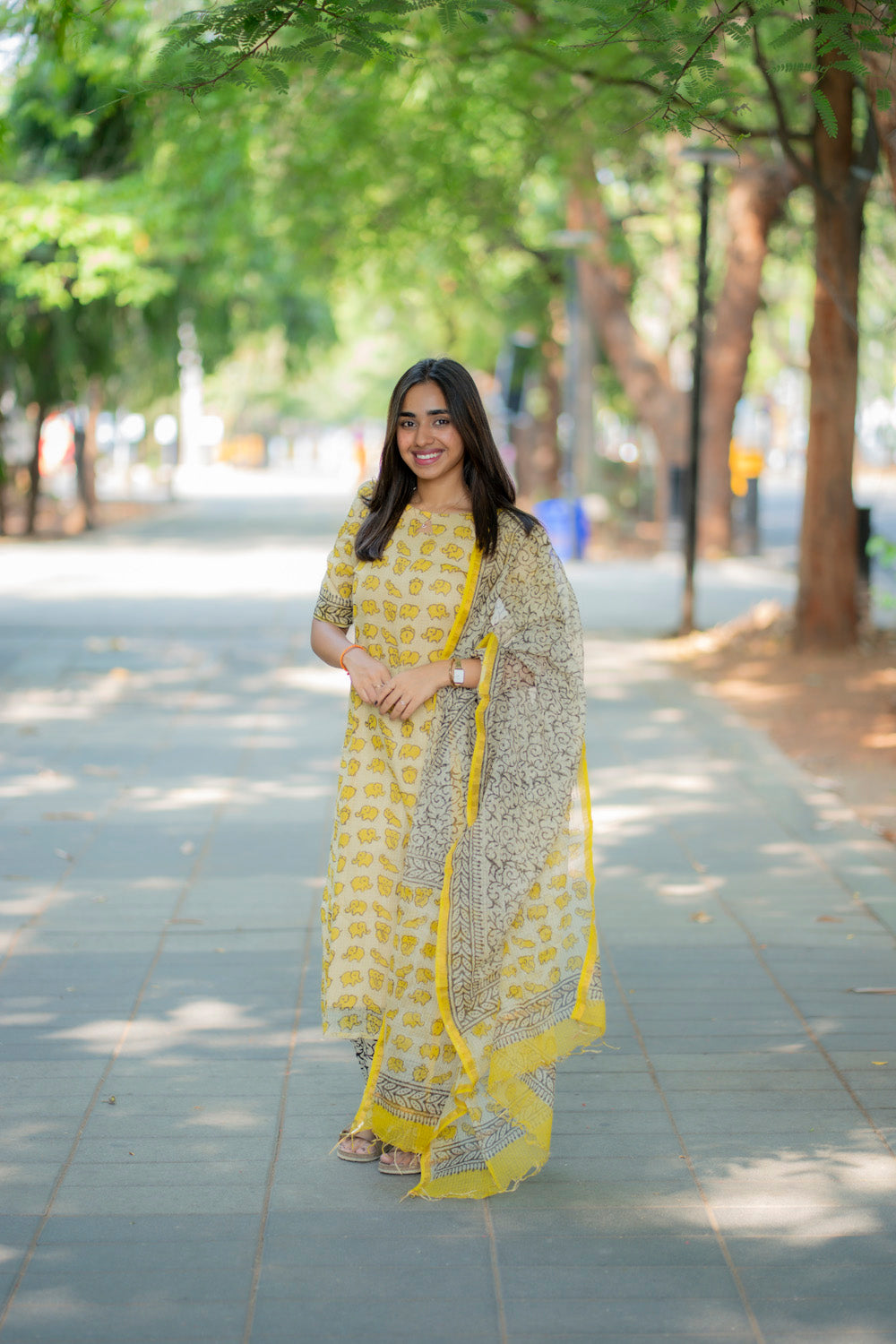 AA226 Kota Yellow Elephant Print Salwar Set