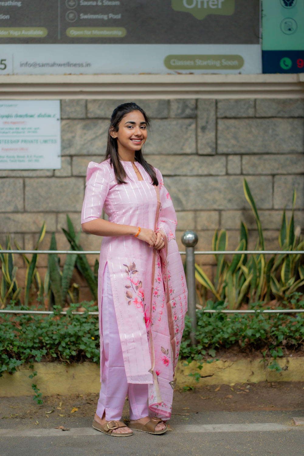AA218 Pink Linen Cotton Salwar Set