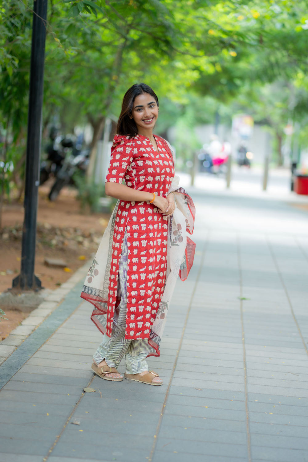 AA240 Elephant Print Cotton Salwar Set with Kota Dupatta