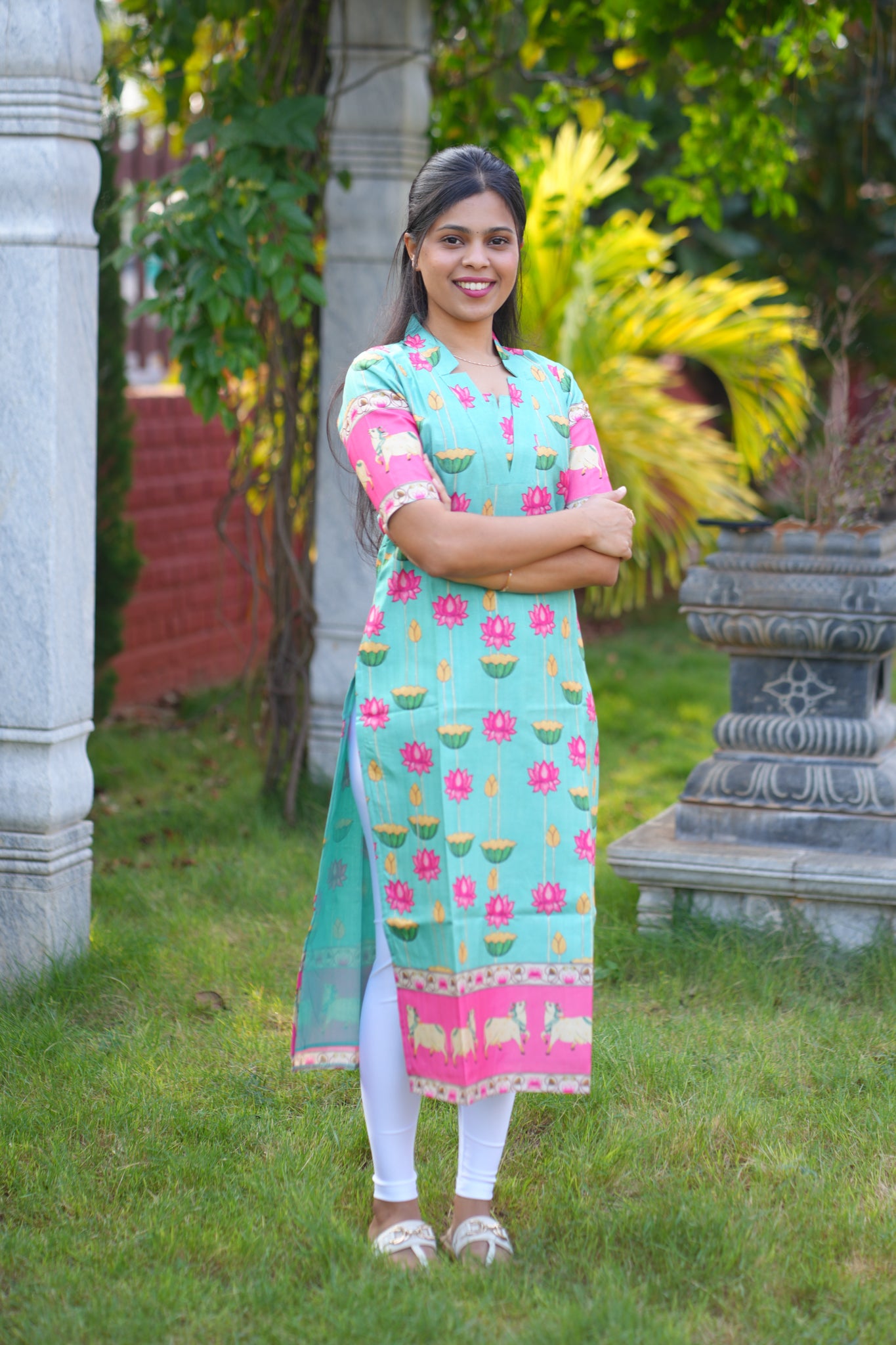 AA166 Blue Pichwai Tussar Silk Kurti