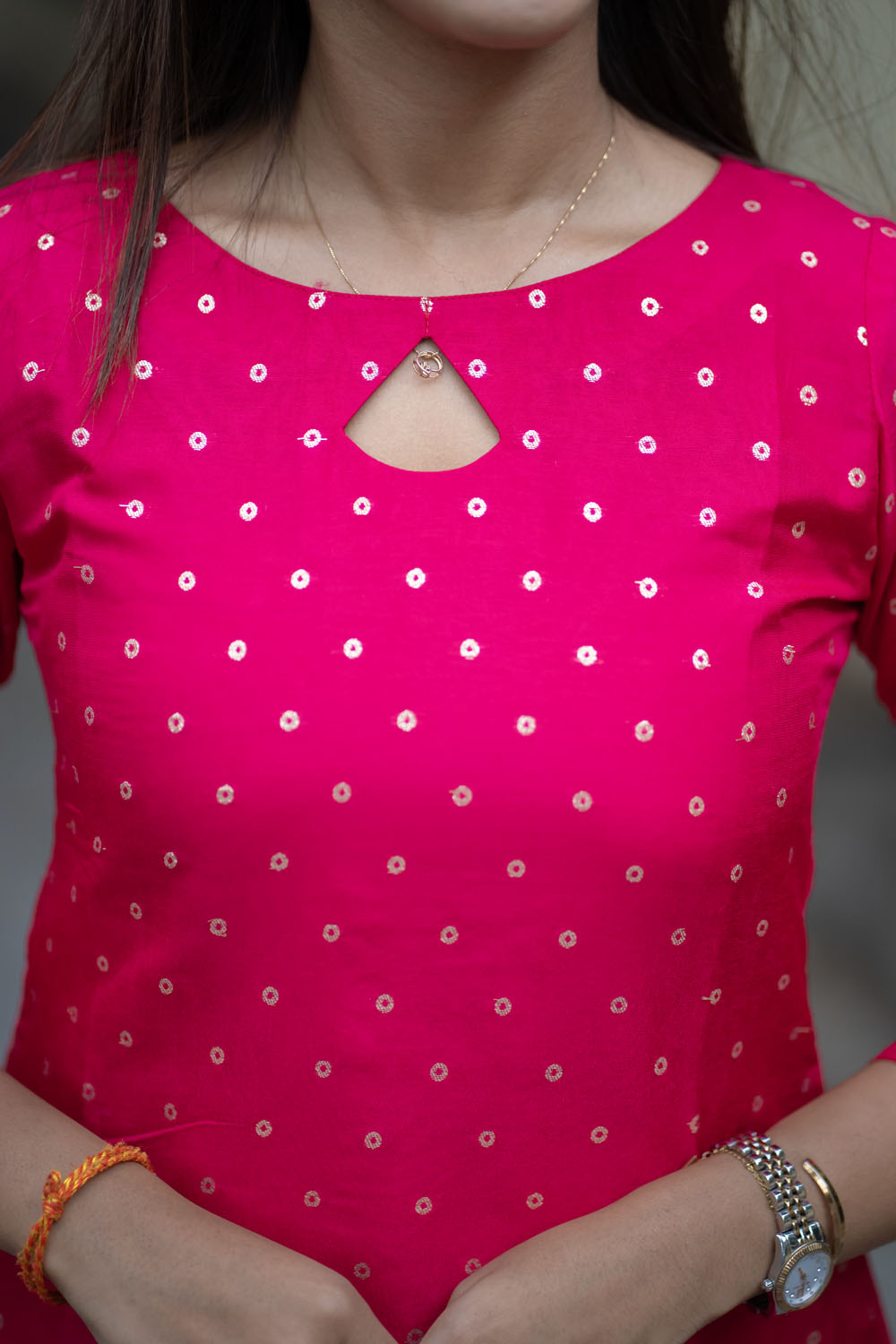 AA253 Rani Pink Banarasi Silk Kurti