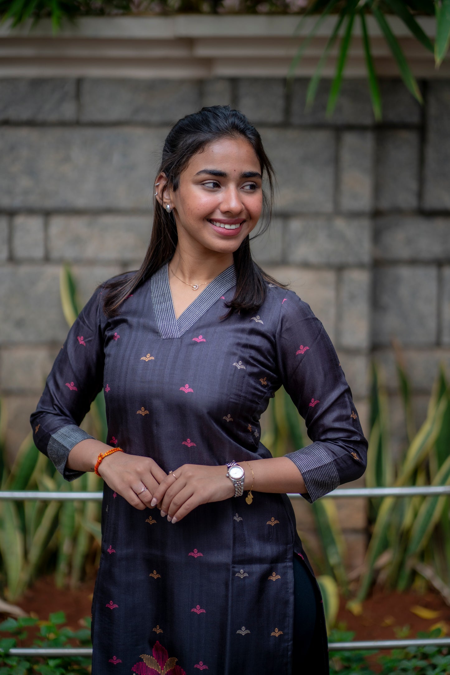 AA189 Black Chanderi Silk Kurti