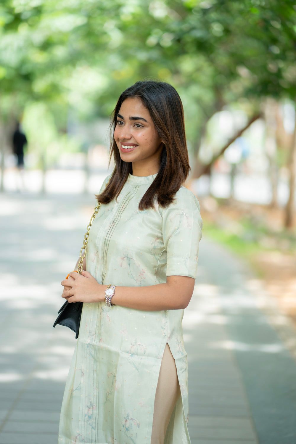 AA279 Pista Green Shimmer Silk Kurti