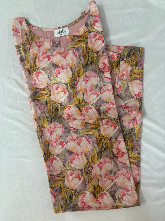 Beige Floral Kurti