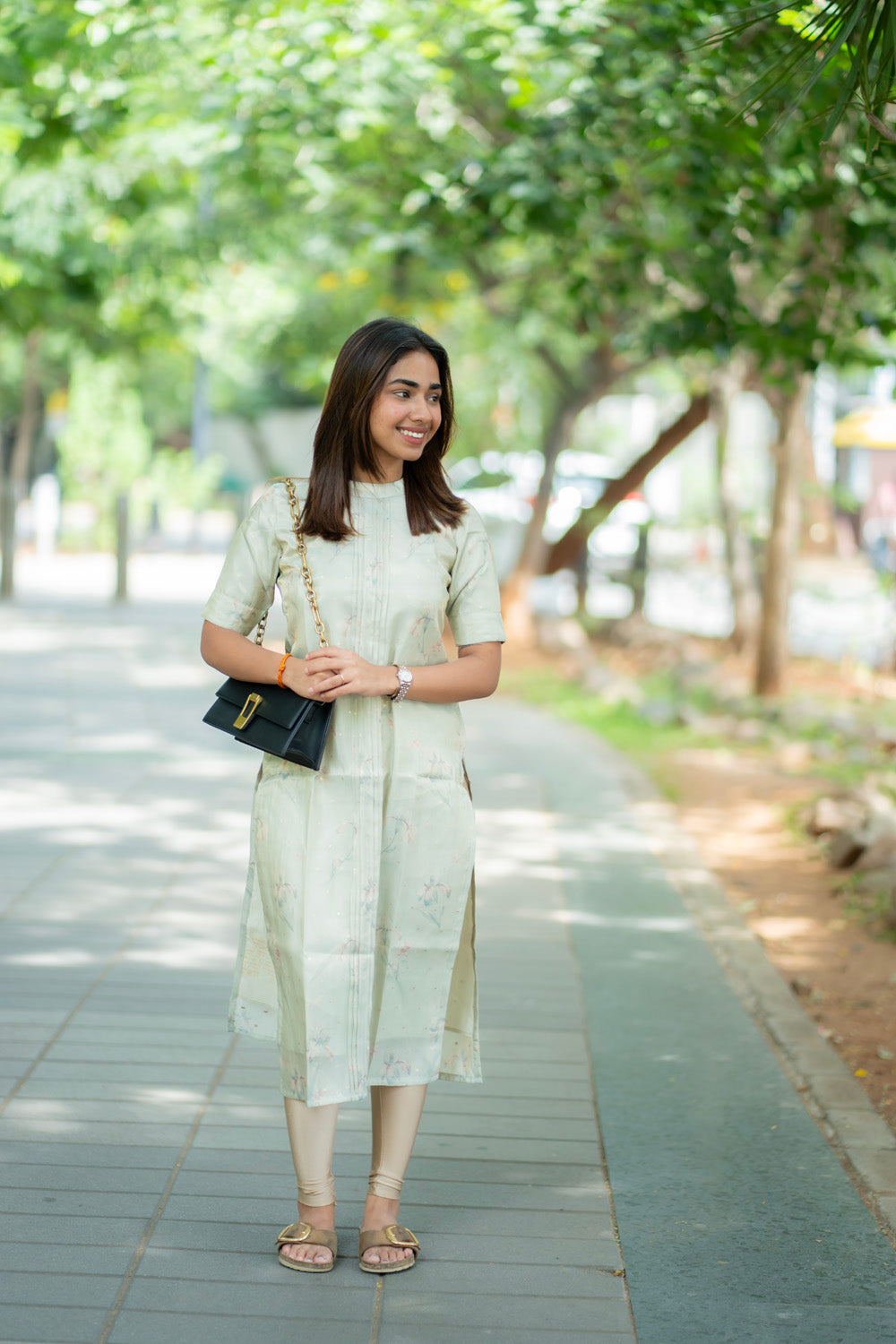 AA279 Pista Green Shimmer Silk Kurti