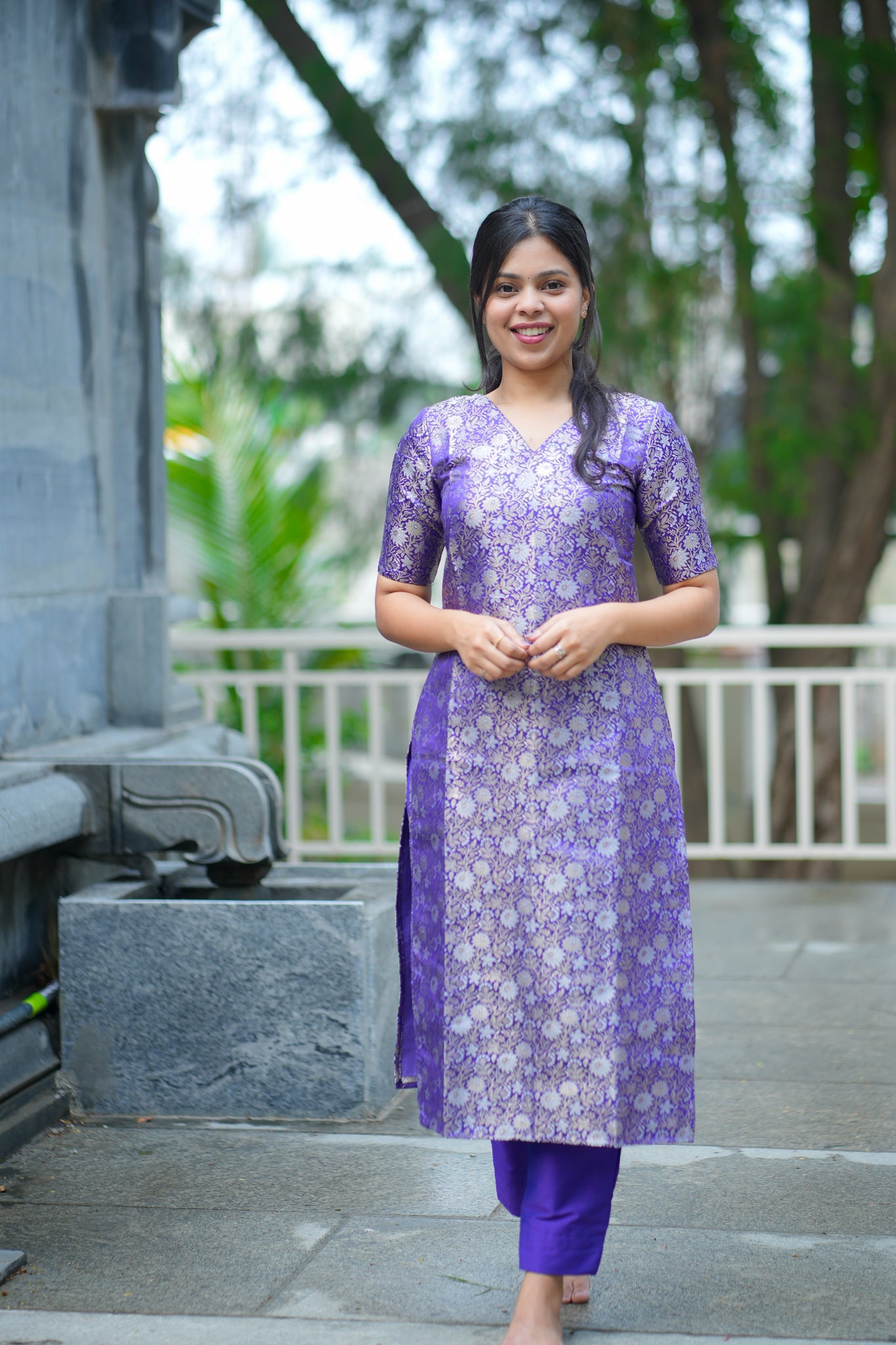 AA-125A Dark Violet Brocade Silk (3 pc Set) with Shimmer Silk Dupatta