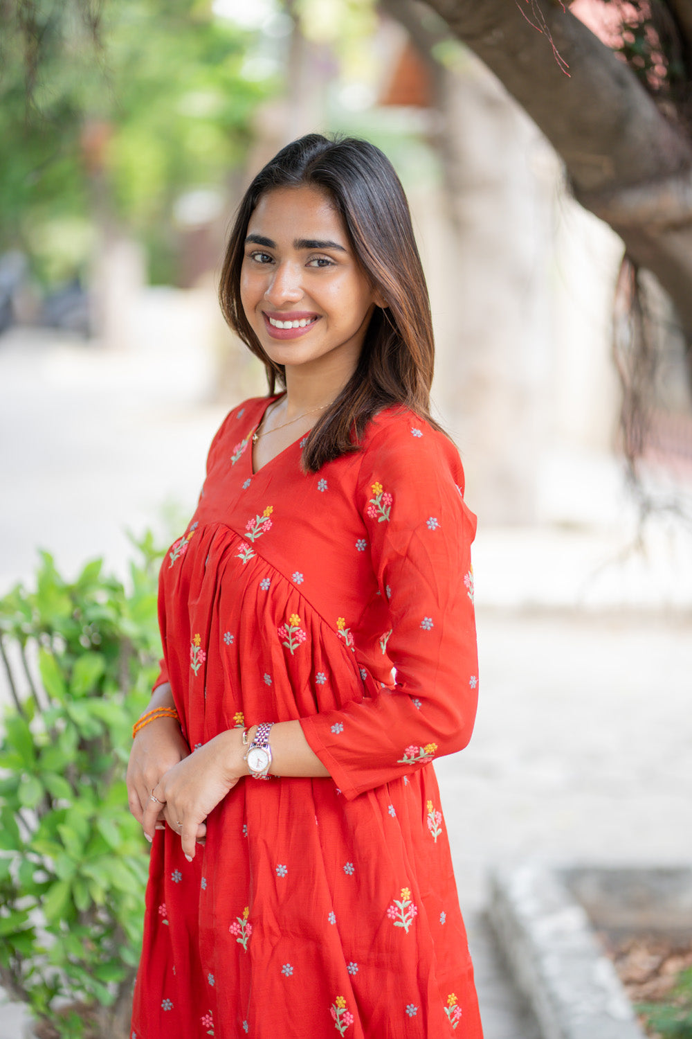 AA260 Rust Orange Mul Chanderi Alia Cut Dress