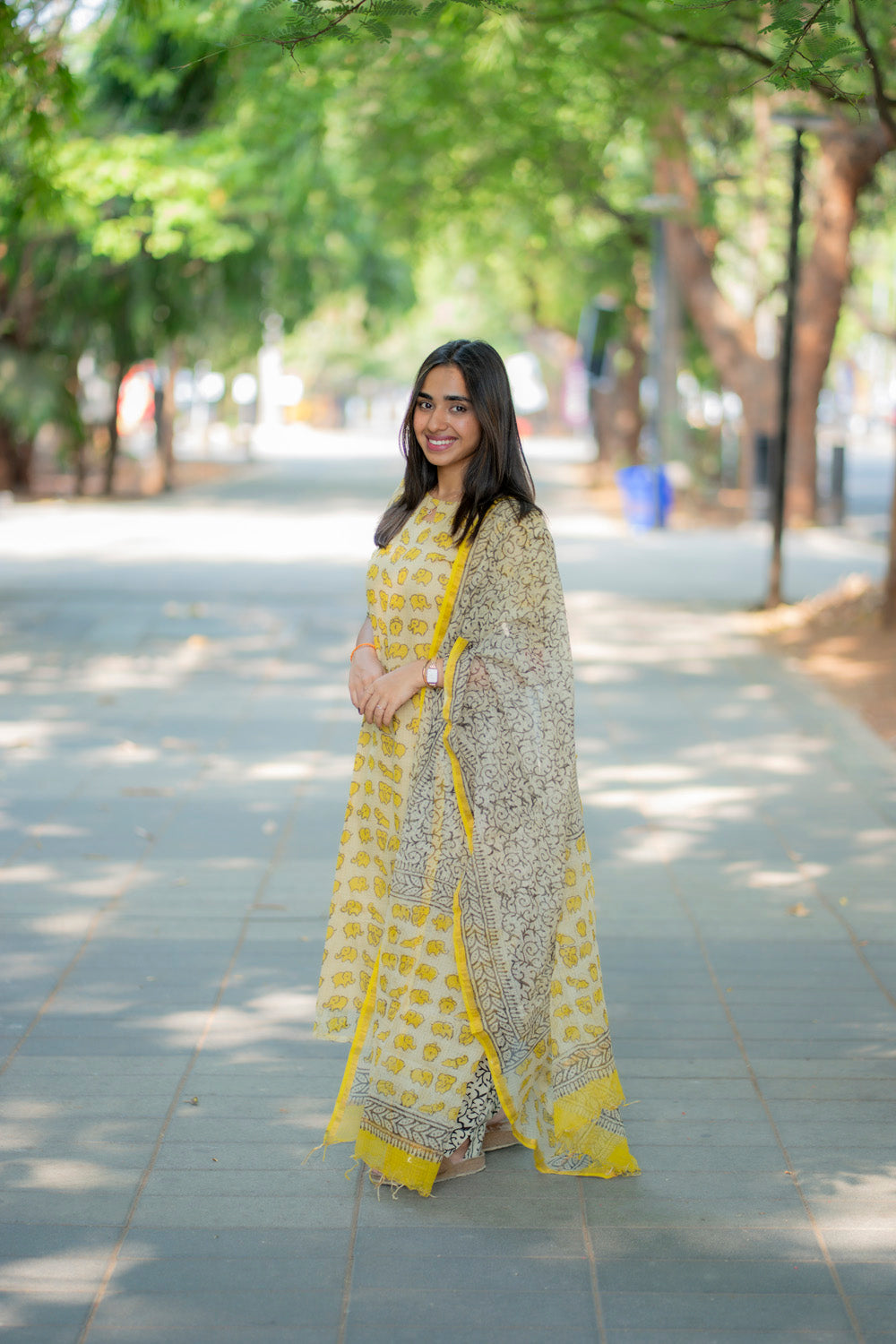 AA226 Kota Yellow Elephant Print Salwar Set