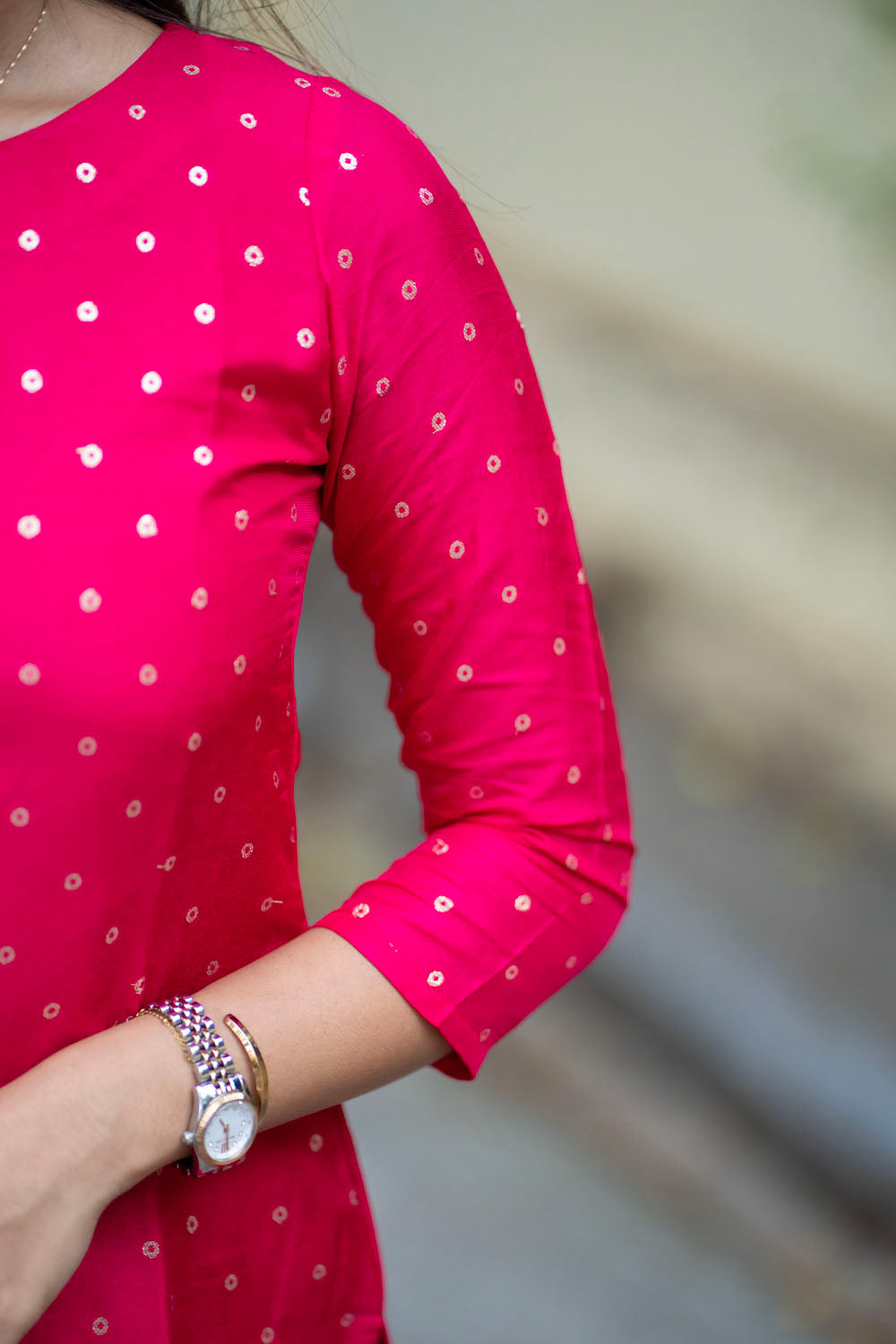 AA253 Rani Pink Banarasi Silk Kurti