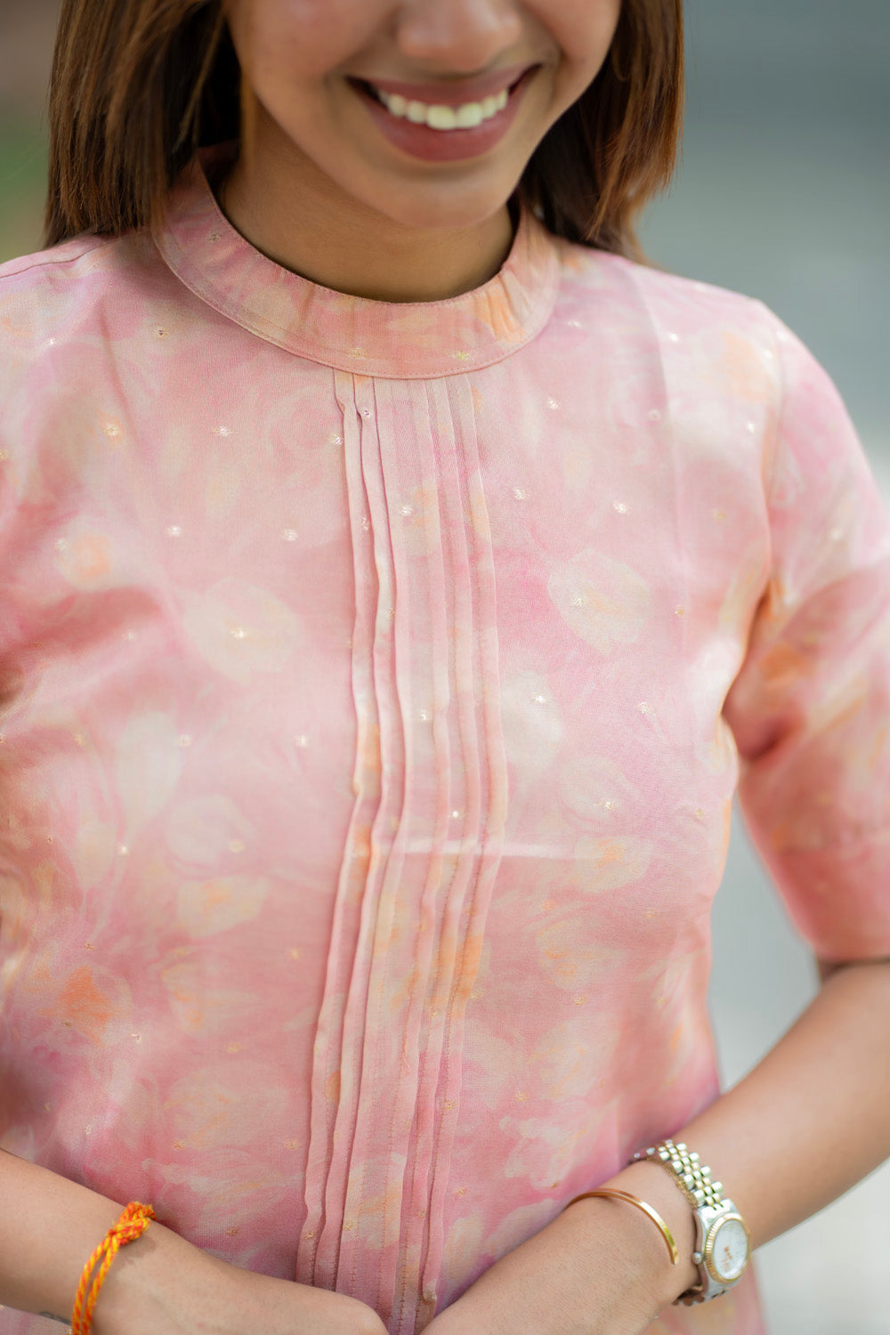 AA278 Peach Pink Shimmer Silk Kurti