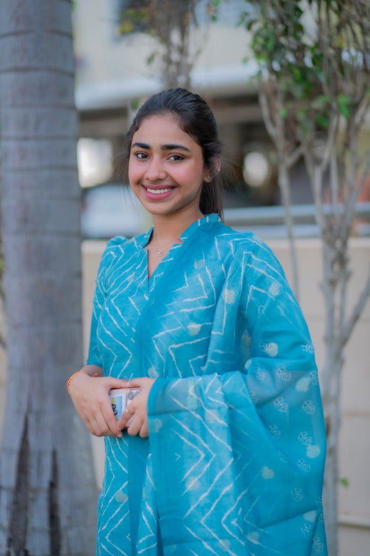 AA007 Blue Chanderi Silk 3 pc Set