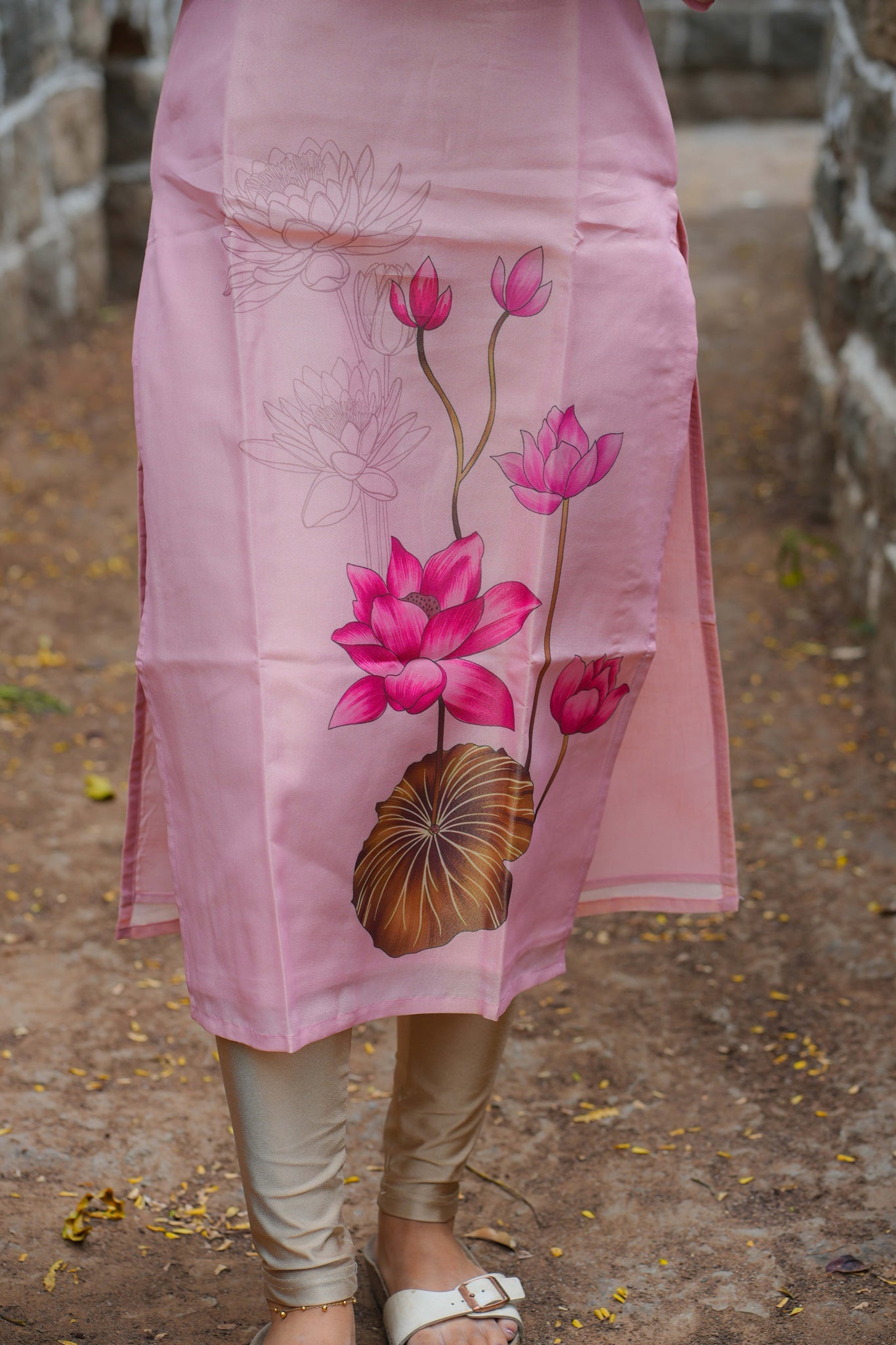 AA114 Pink Lotus Shimmer Silk Kurti With Dupatta