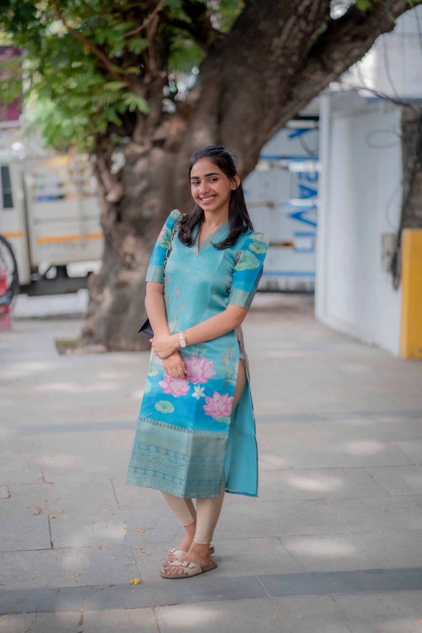 AA082 Blue Swan Tissue Silk Kurti