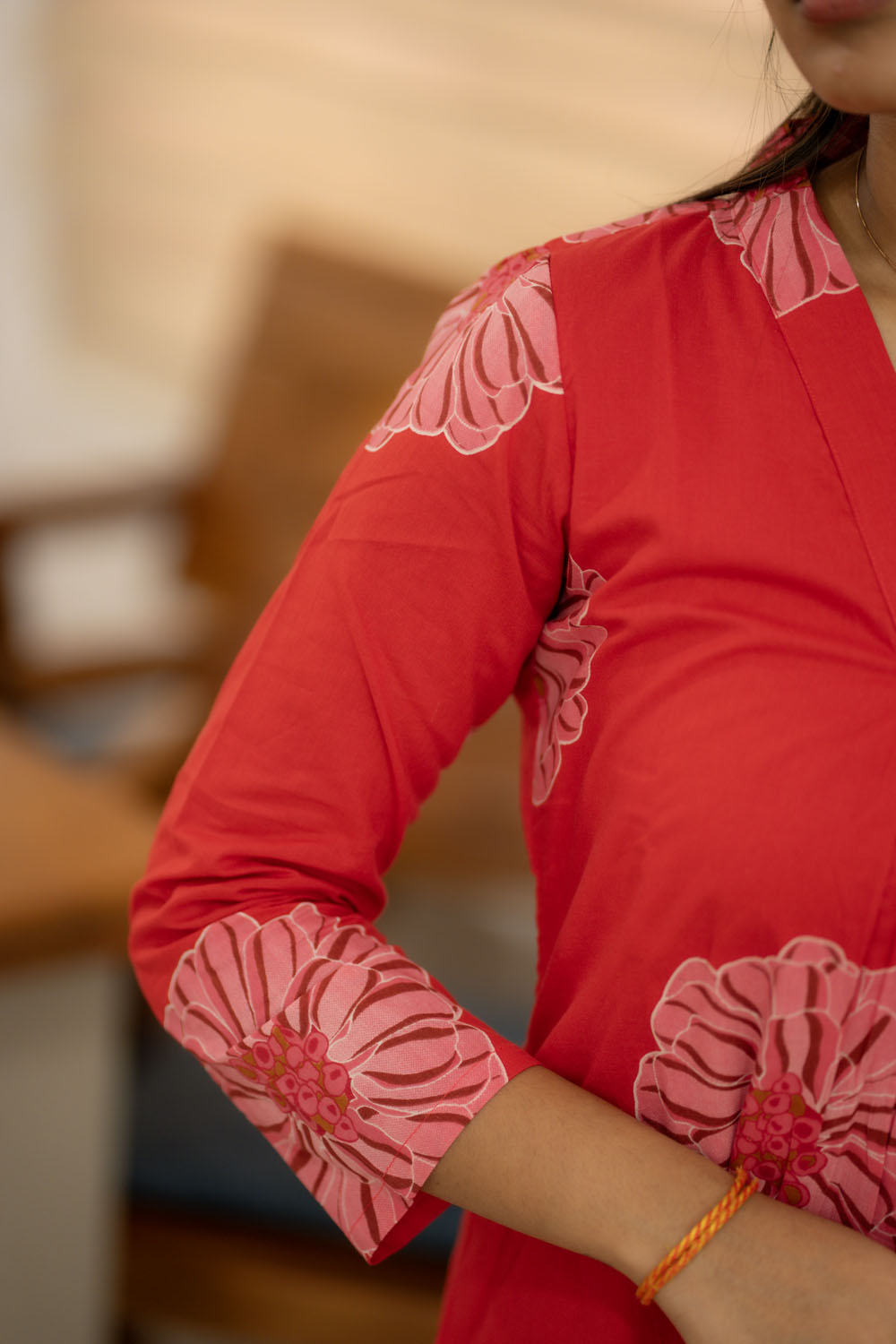 AA217 Red Floral Butter Silk Cotton Aline Kurti