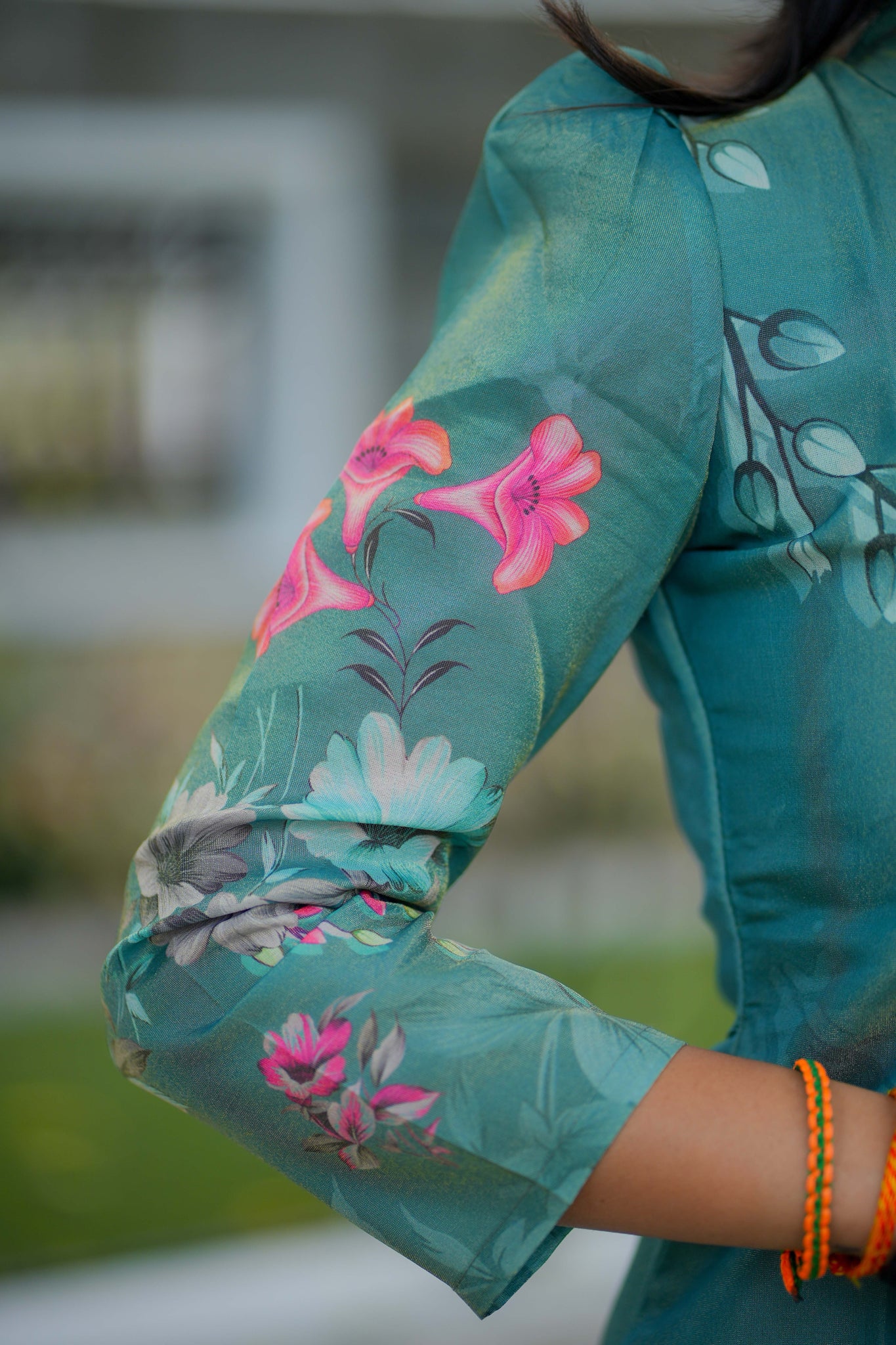 AA122 Teal Blue Shimmer Silk Kurti With Dupatta