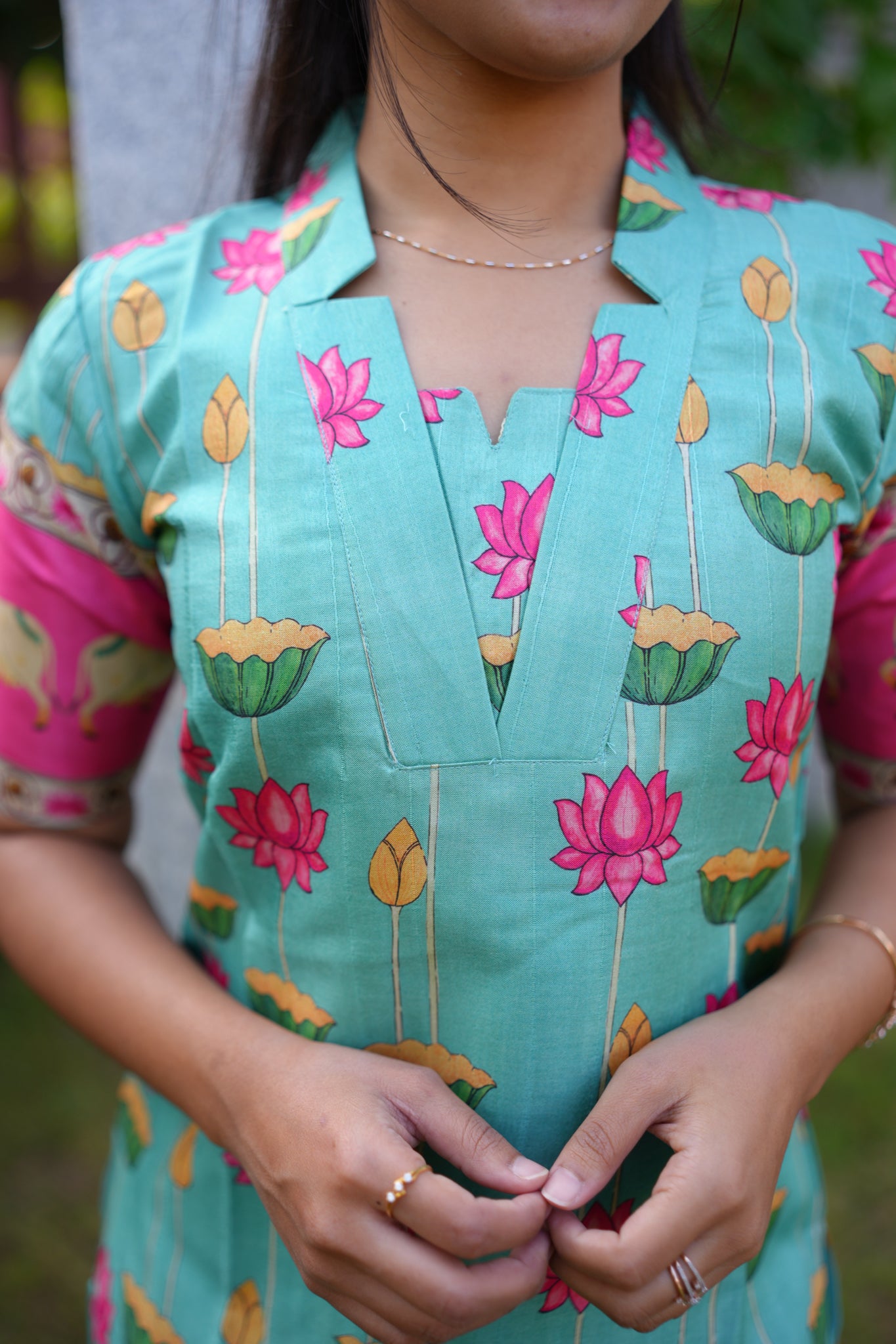 AA166 Blue Pichwai Tussar Silk Kurti