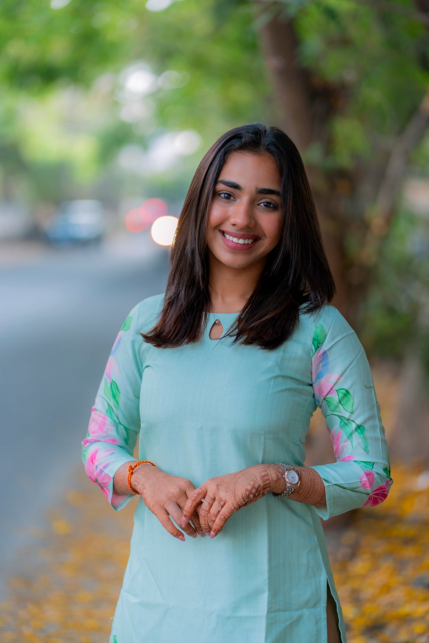 AA197 Pastel Green Kollam Silk Floral Kurti