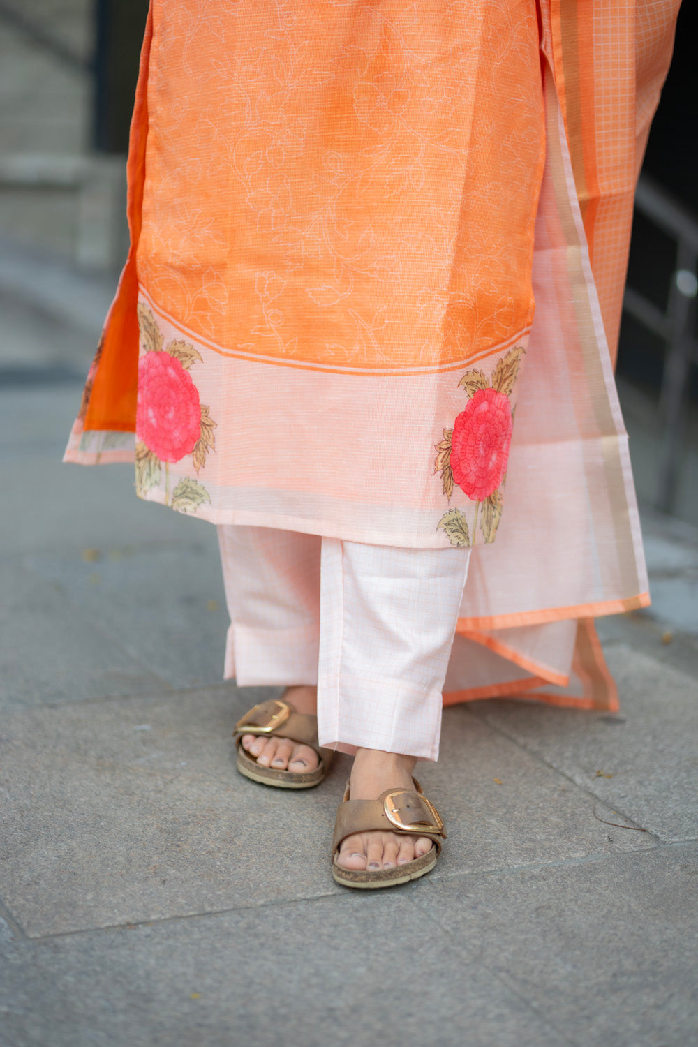 AA277 Orange Kota Linen Salwar Material