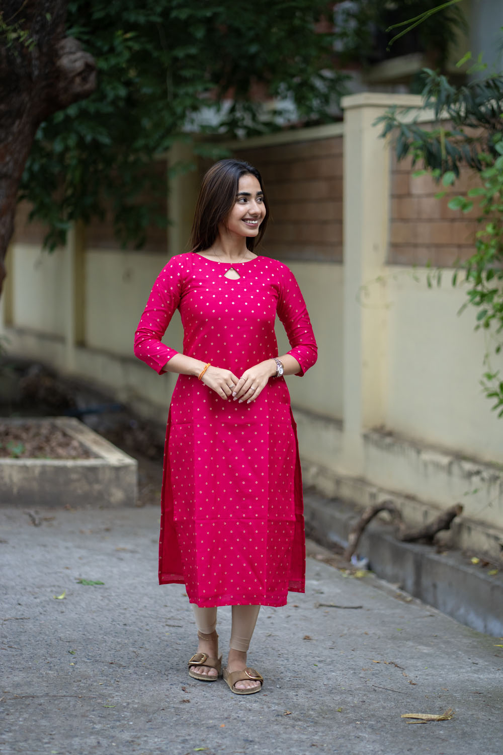 AA253 Rani Pink Banarasi Silk Kurti