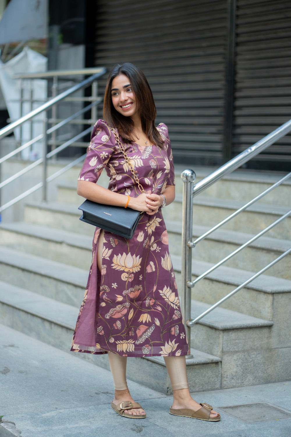 AA272 Wine Muslin Shimmer Floral Kurti