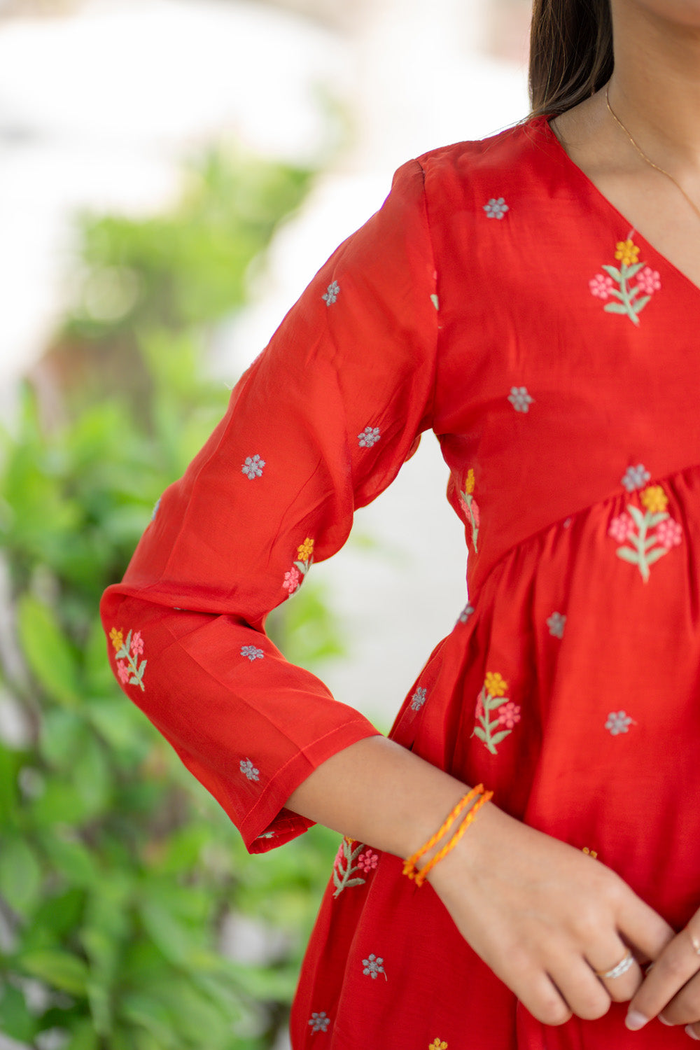 AA260 Rust Orange Mul Chanderi Alia Cut Dress