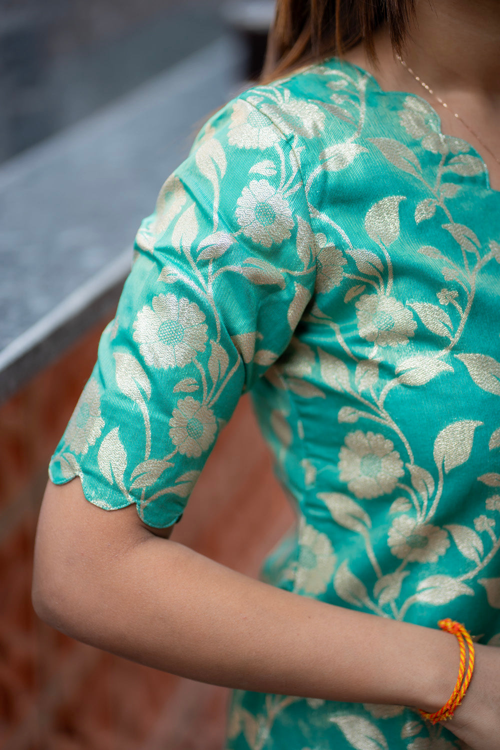AA285 Turquoise Blue Brocade Silk Kurti With Yellow Shimmer Designer Dupatta