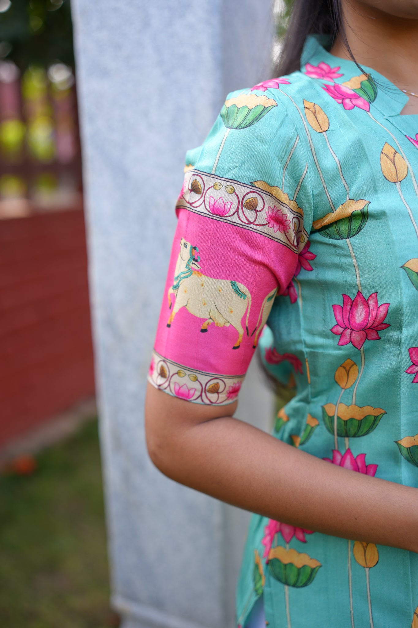 AA166 Blue Pichwai Tussar Silk Kurti