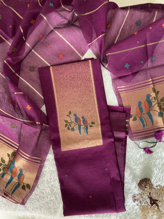 Purple Jamdhani Silk Salwar Material