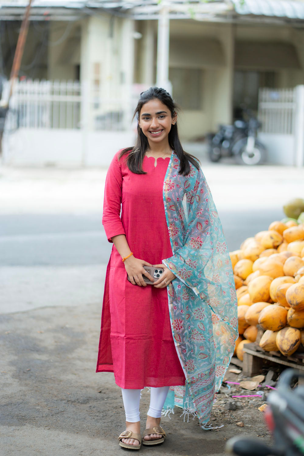 AA224 Red Cotton Top with Kota Dupatta