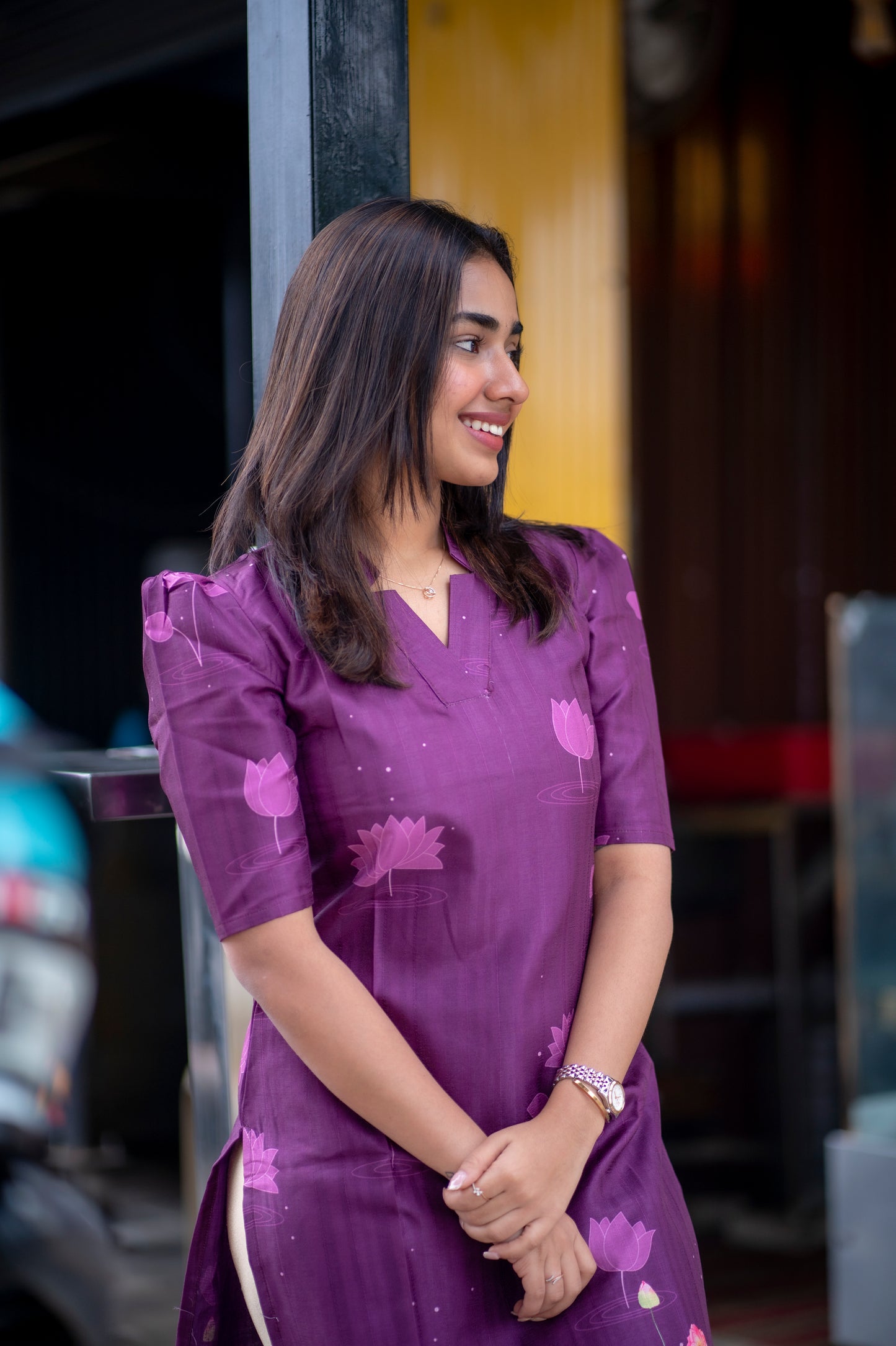 AA156 Wine Pichwai Tussar Silk Kurti