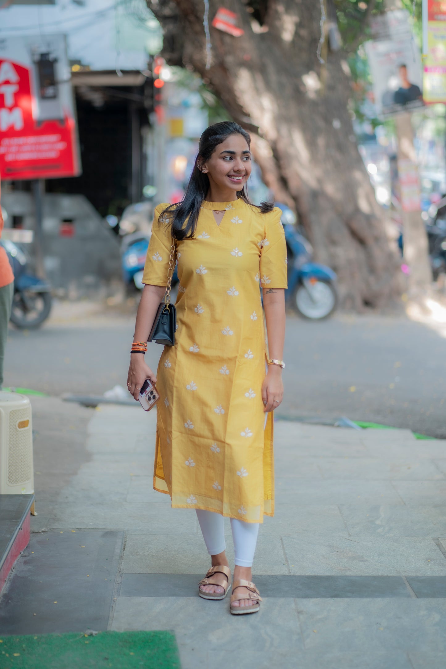 AA093 Yellow Mul Chanderi Silk Kurti