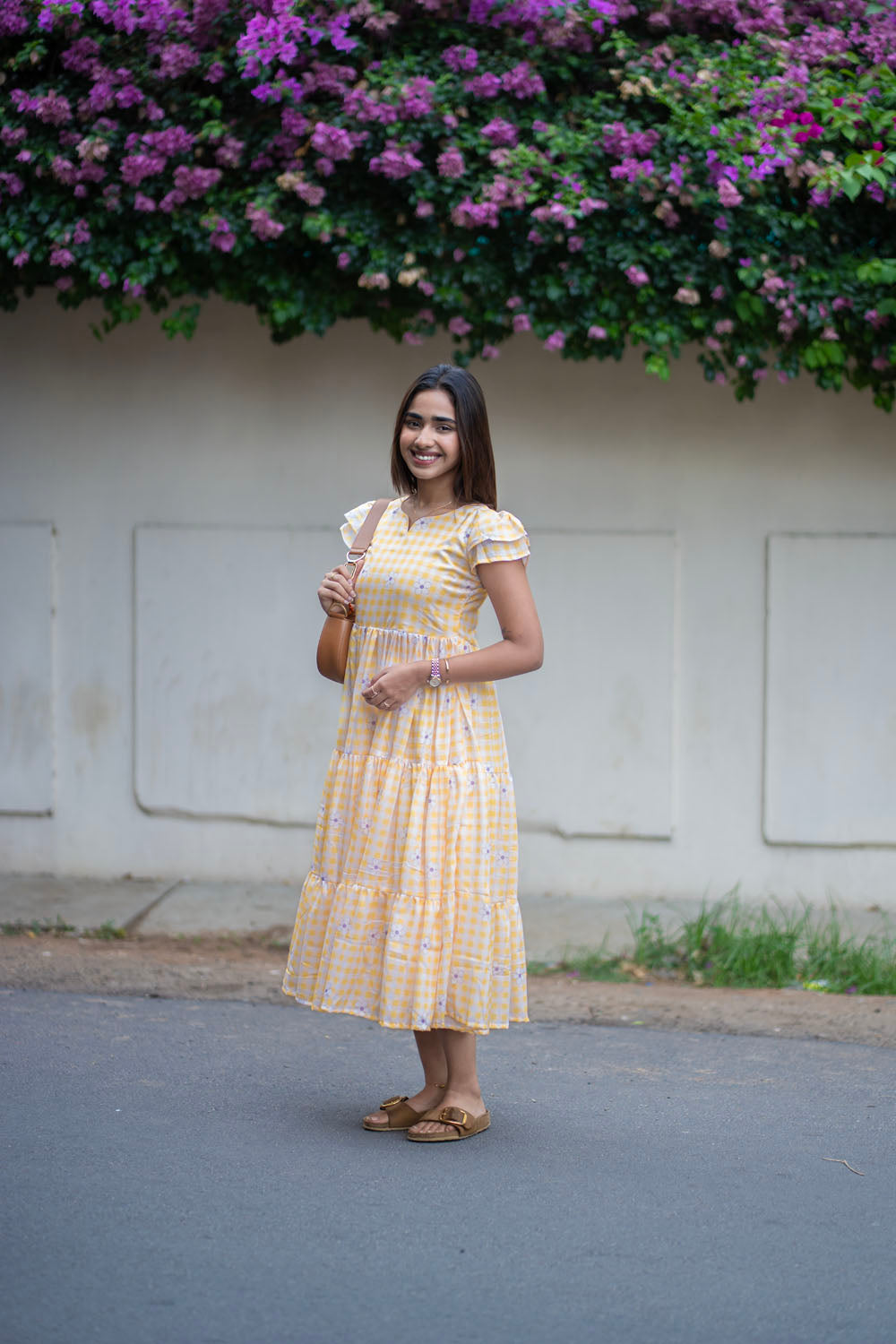 AA255 Yellow Checks with Lavender Floral Maxi