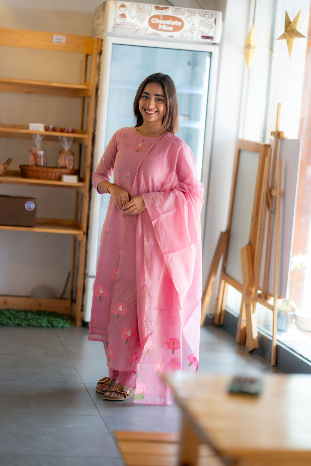 AA241 Lavender Pink Jamdhani 3 Pc Set(with Lining)
