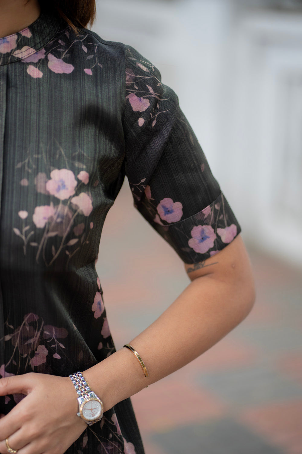 AA287 Black with Lavender Floral Shimmer Silk Kurti