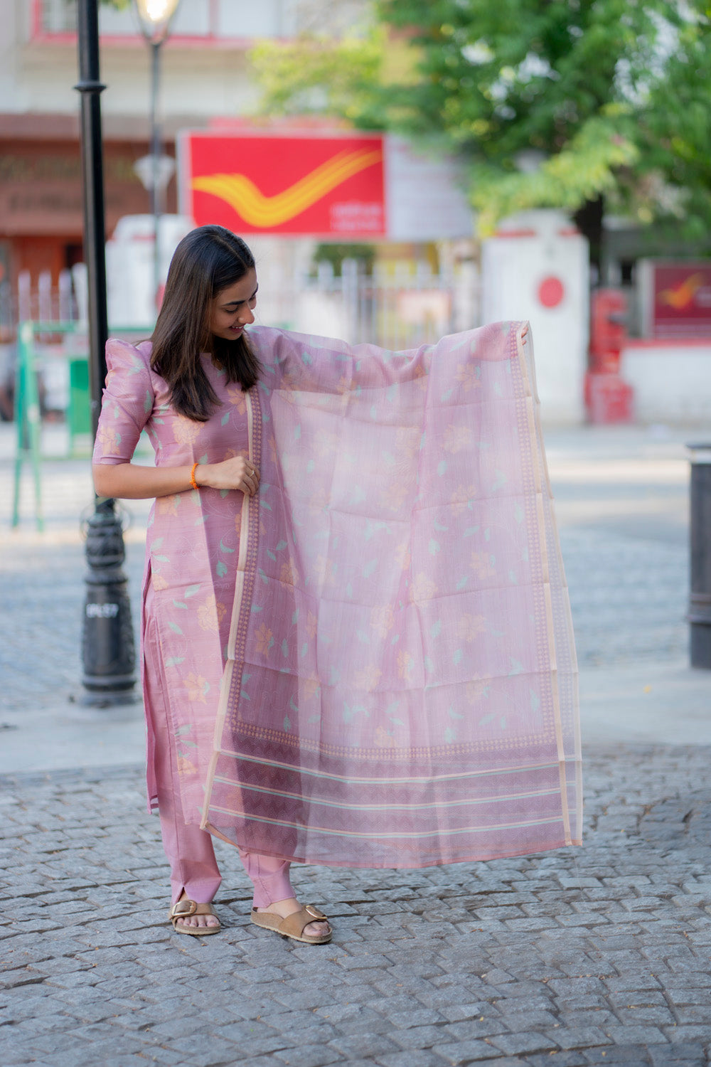 AA228 Bubblegum Pink Tissue Tussar Salwar Set