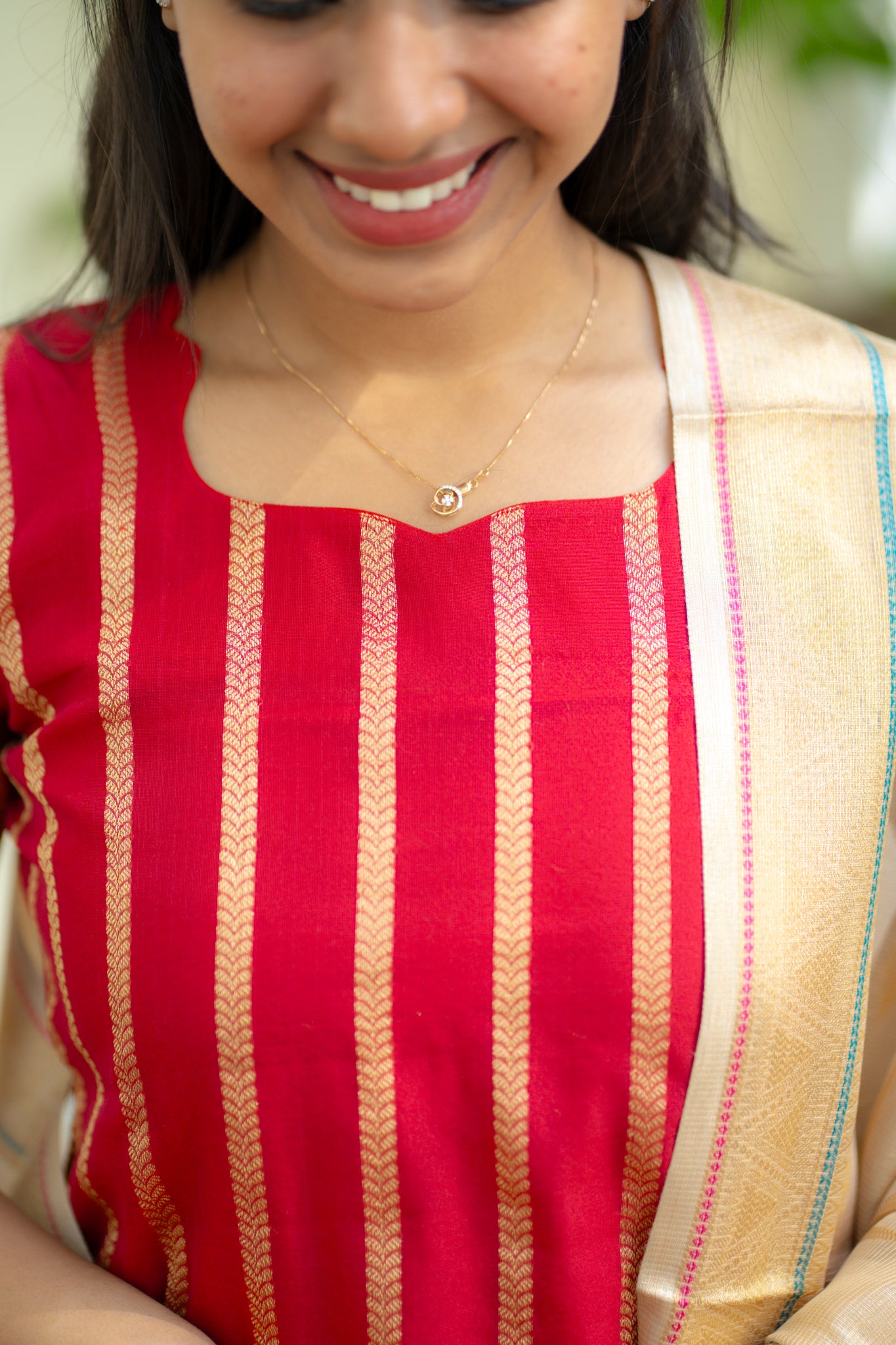 AA145 Red with Golden Banaras 3 PC Set