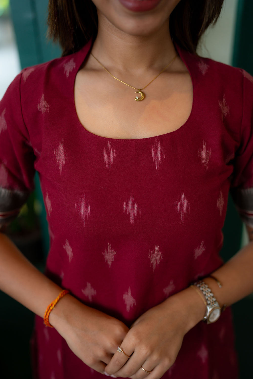 AA249 Maroon Cotton Kurti with Kalmkari Border