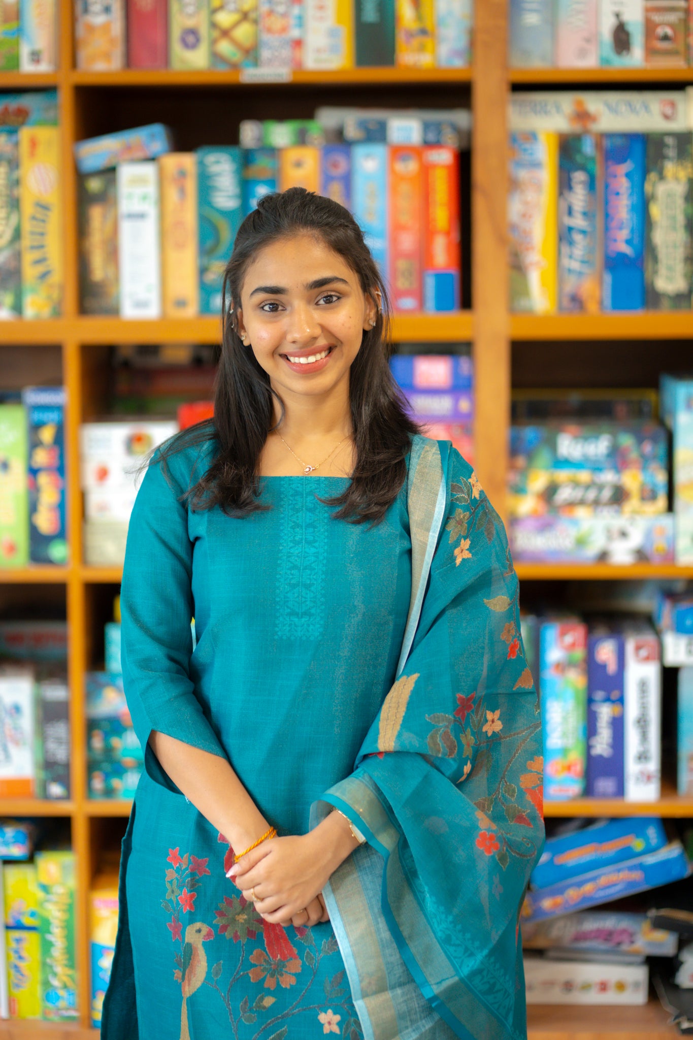 AA146 Peacock Blue Handloom Tissue Silk 3 pc Set(Parrot Design)