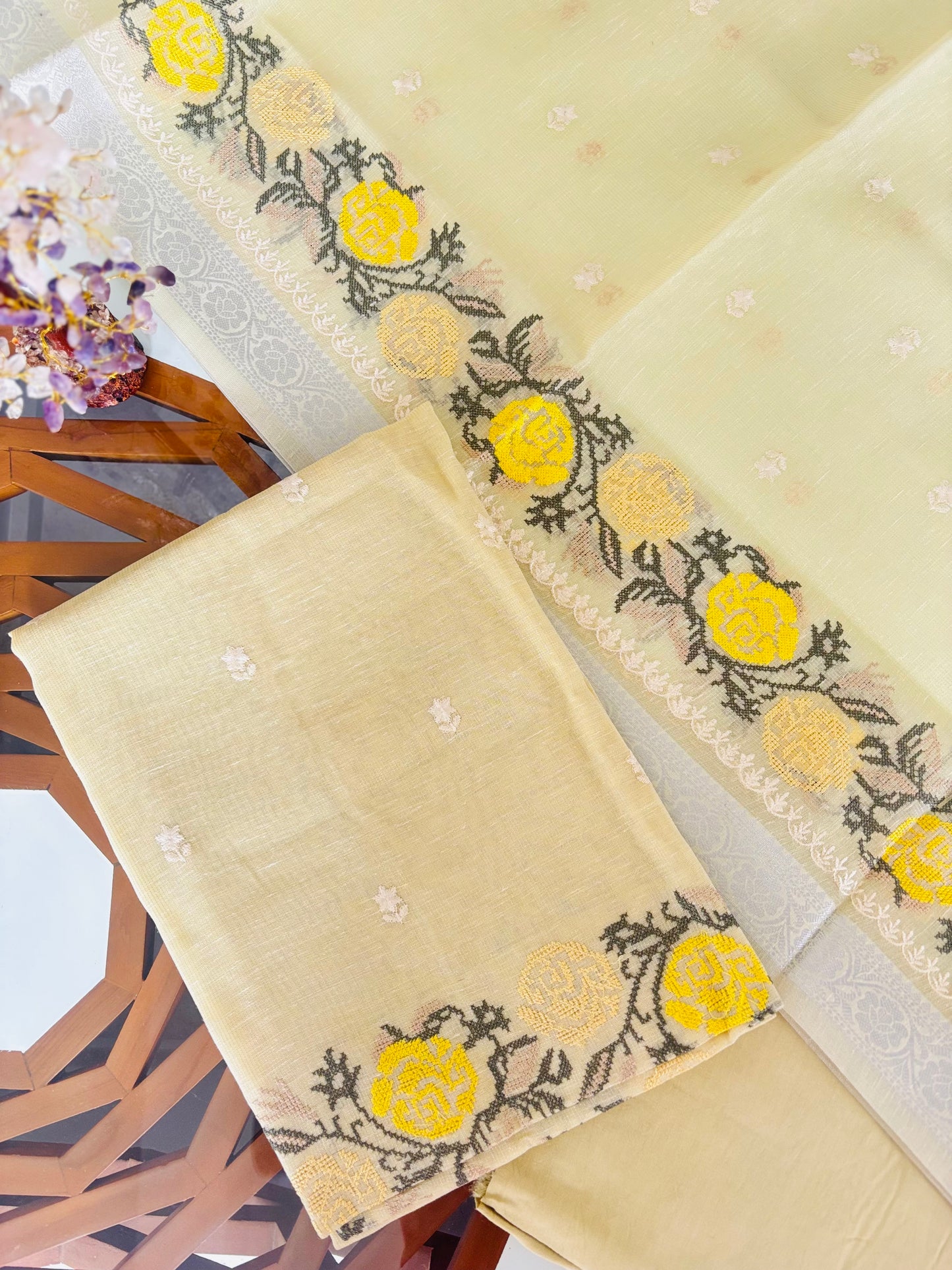 Designer Shimmer Linen Salwar Material with Embroidery work