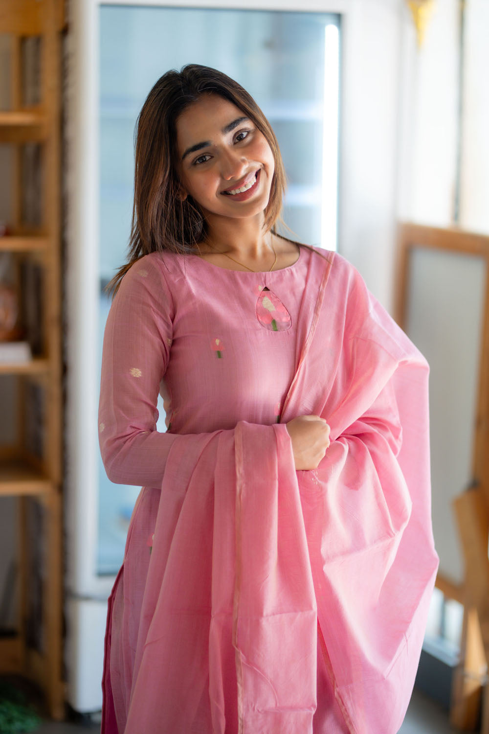 AA241 Lavender Pink Jamdhani 3 Pc Set(with Lining)