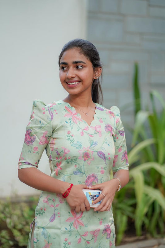 AA008 Apple Green Tissue Silk Kurti