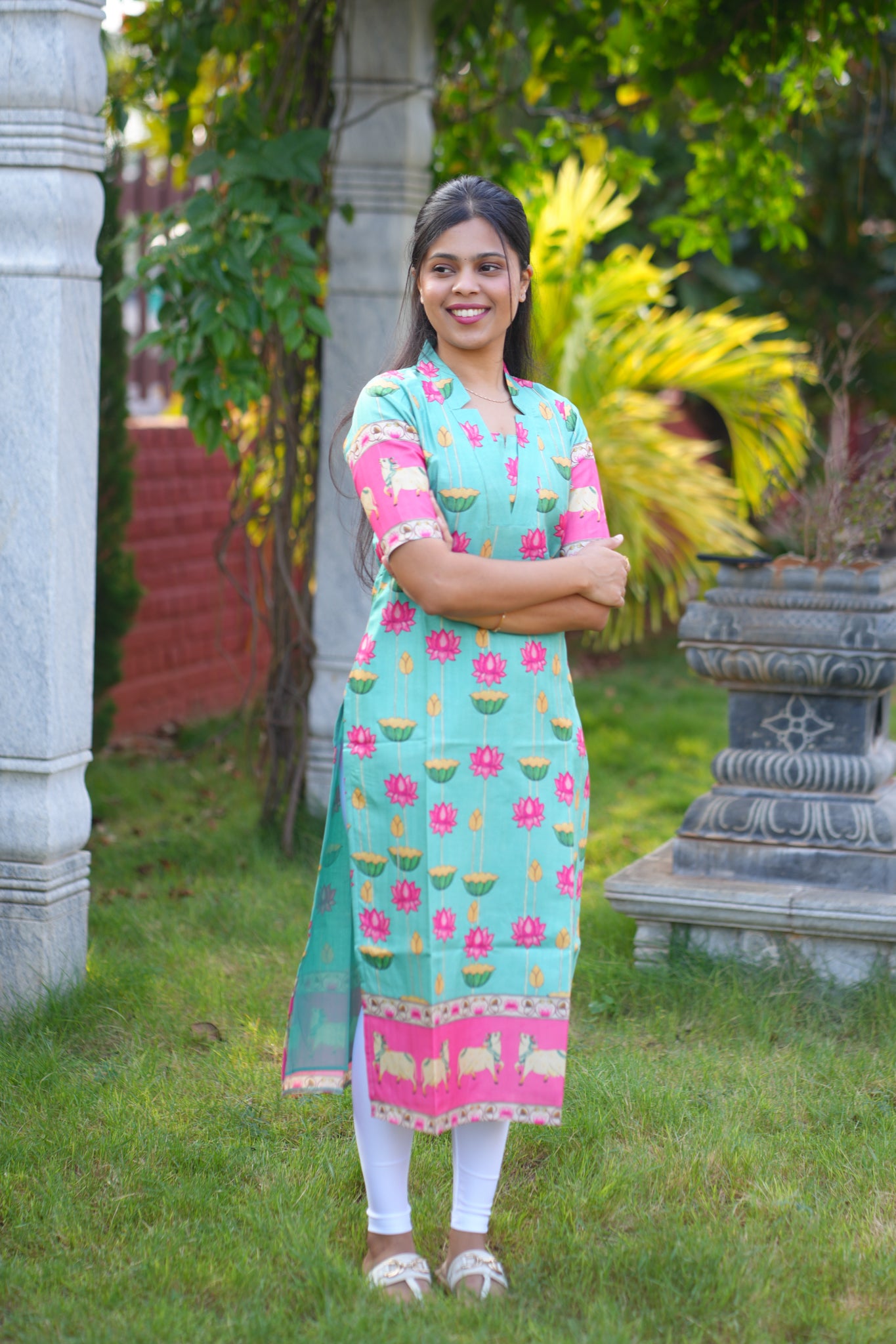 AA166 Blue Pichwai Tussar Silk Kurti