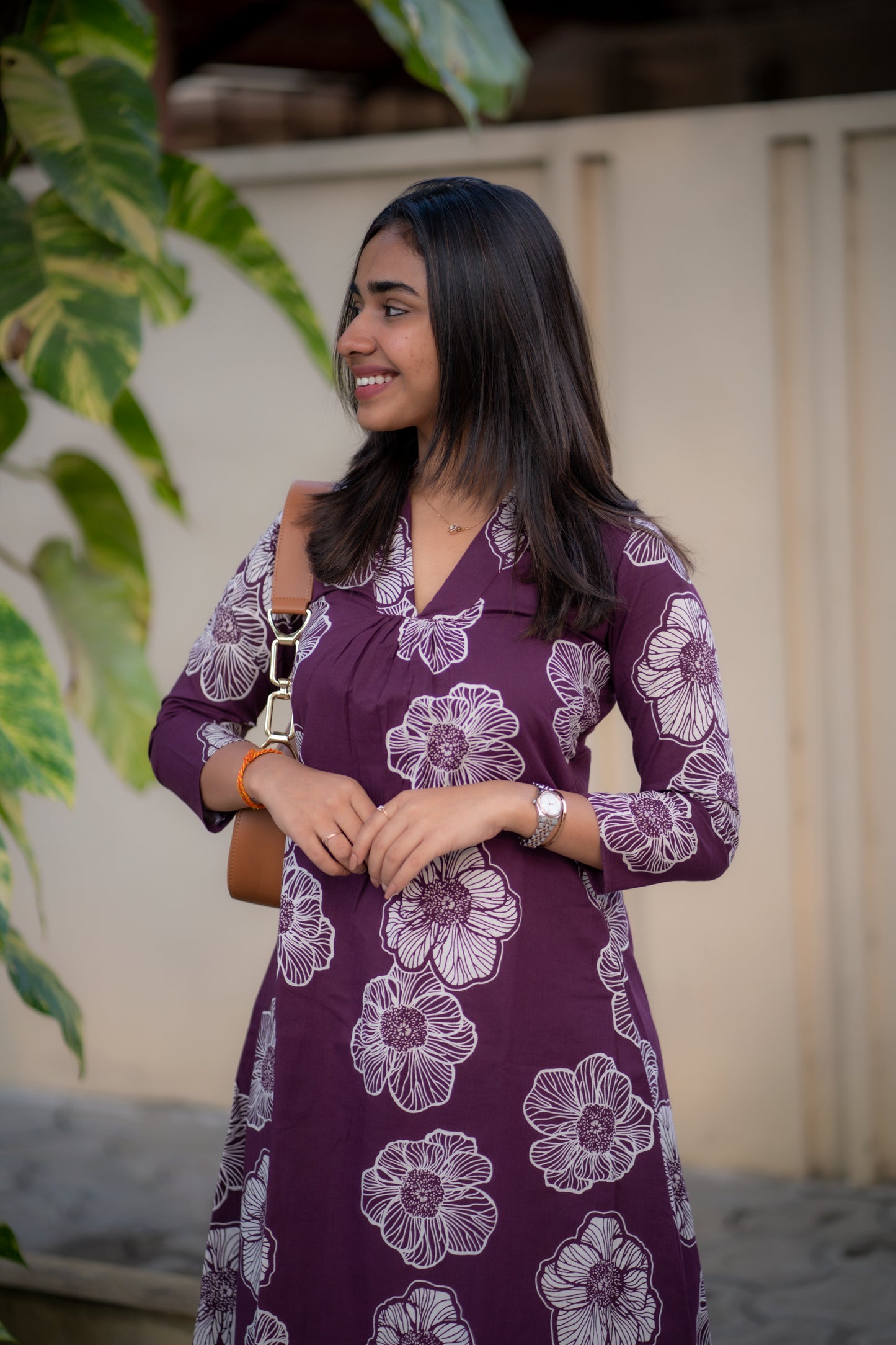 AA173 Wine Floral Cotton Aline kurti