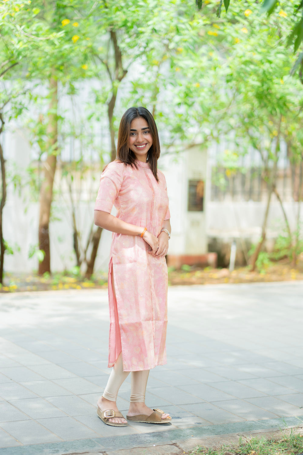 AA278 Peach Pink Shimmer Silk Kurti