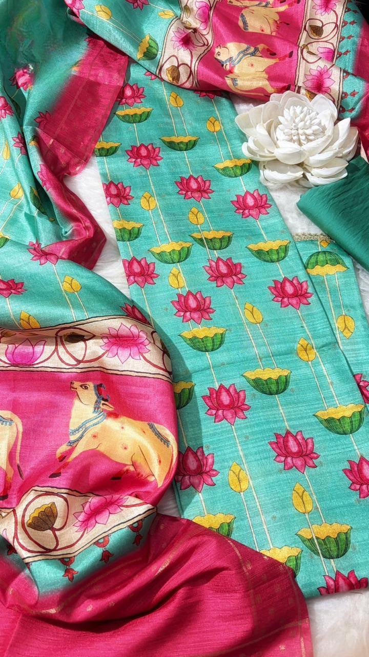 Pichwai Tussar Silk Salwar Material