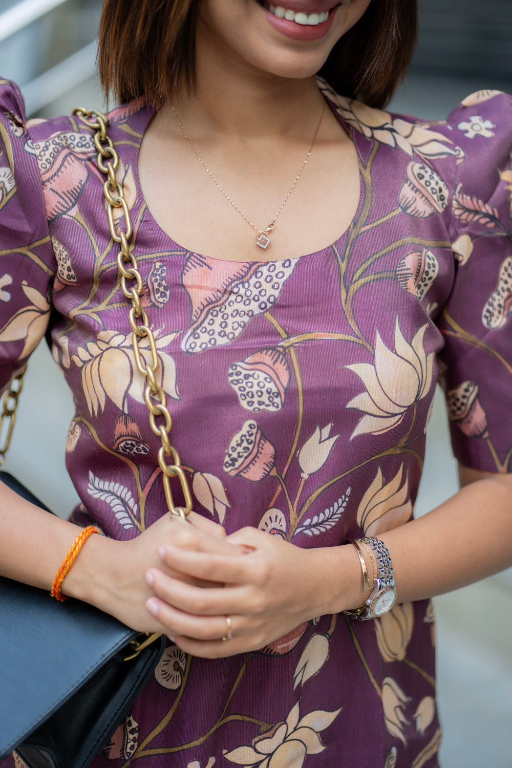 AA272 Wine Muslin Shimmer Floral Kurti